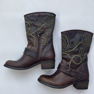 Guess Women’s Esperanza Western Studded Leather Boots In Brown Size 5.5